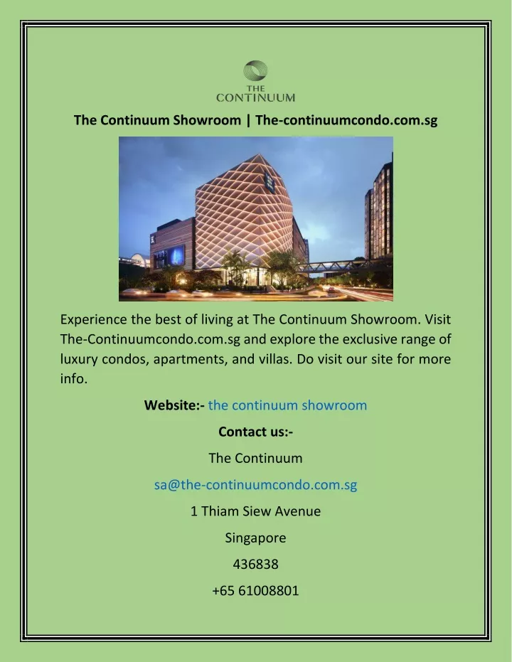 the continuum showroom the continuumcondo com sg