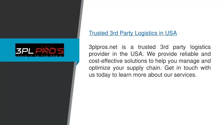 trusted 3rd party logistics in usa 3plpros