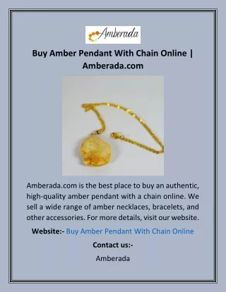 Buy Amber Pendant With Chain Online  Amberada