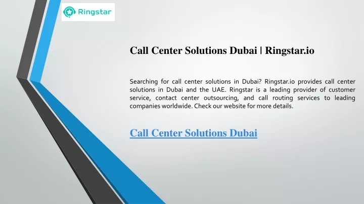 call center solutions dubai ringstar io searching