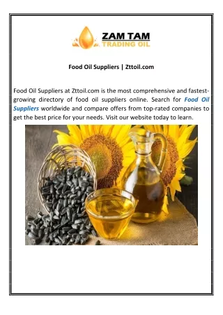 Food Oil Suppliers  Zttoil