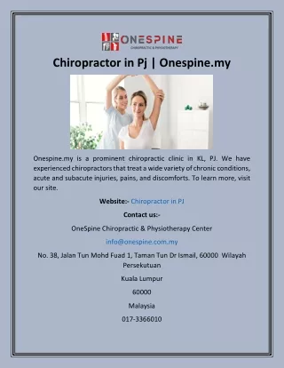 Chiropractor in Pj  Onespine.my