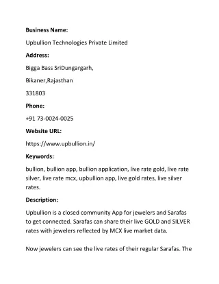 Upbullion Technologies Private Limited