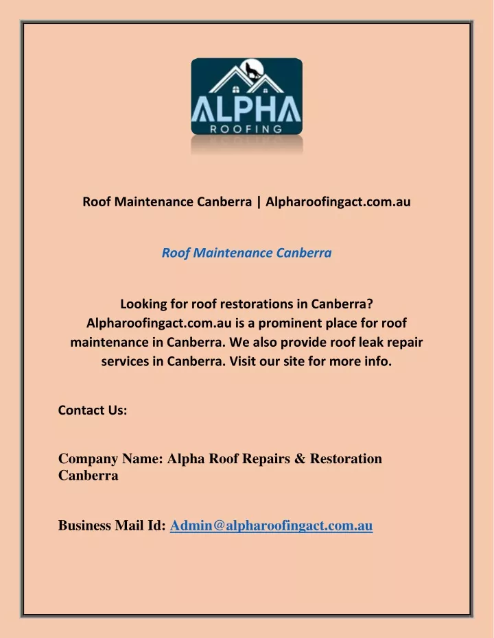 roof maintenance canberra alpharoofingact com au