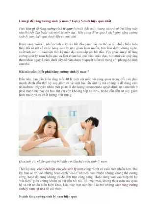 Làm gì để tăng cường sinh lý nam