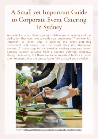 A Small yet Important Guide to Corporate Event Catering In Sydney