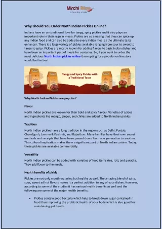 why should you order north indian pickles online