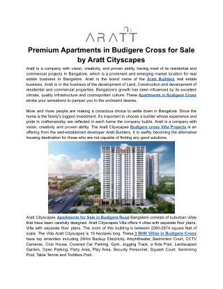 Premium Apartments in Budigere Cross for Sale by Aratt Cityscapes
