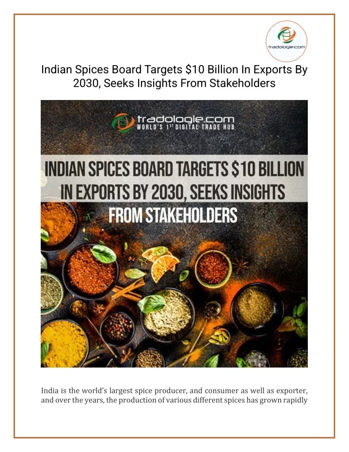 indian spices board targets 10 billion in exports