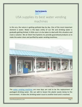 USA supplies its best water vending machines