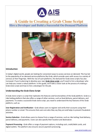 A Guide to Creating a Grab Clone Script Hire a Developer and Build a Successful On-Demand Platform