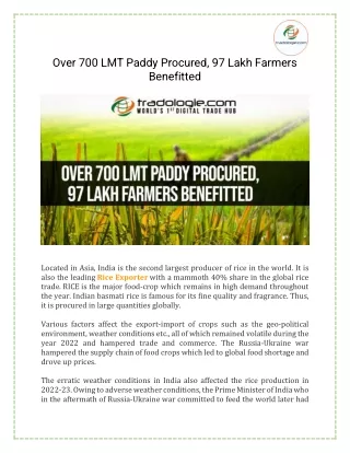 Over 700 LMT Paddy Procured, 97 Lakh Farmers Benefitted