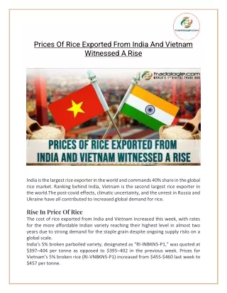 Prices Of Rice Exported From India And Vietnam Witnessed A Rise