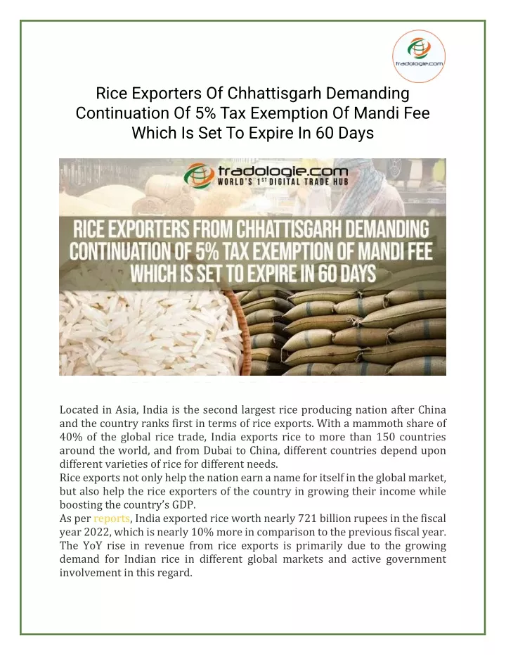rice exporters of chhattisgarh demanding