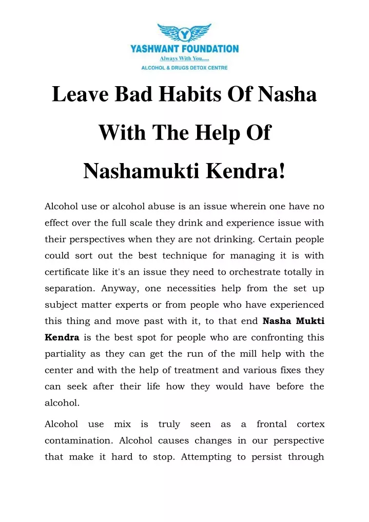 leave bad habits of nasha