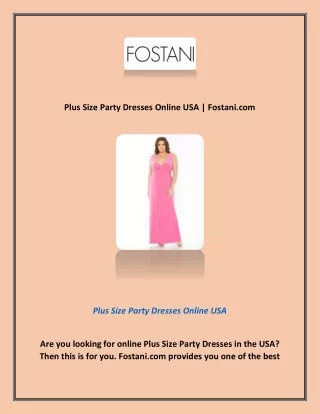 Plus Size Party Dresses Online USA | Fostani.com