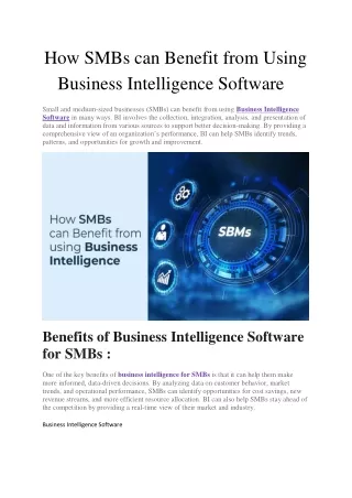 How SMBs can Benefit from Using Business Intelligence Software