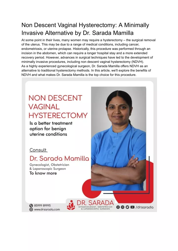 non descent vaginal hysterectomy a minimally