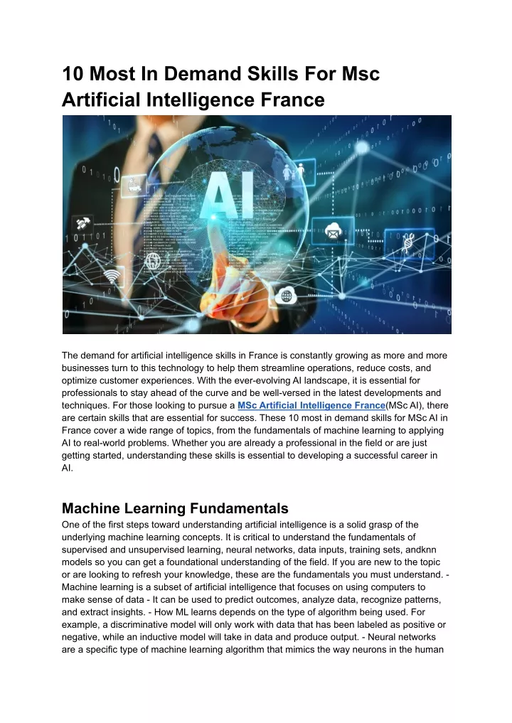 10 most in demand skills for msc artificial