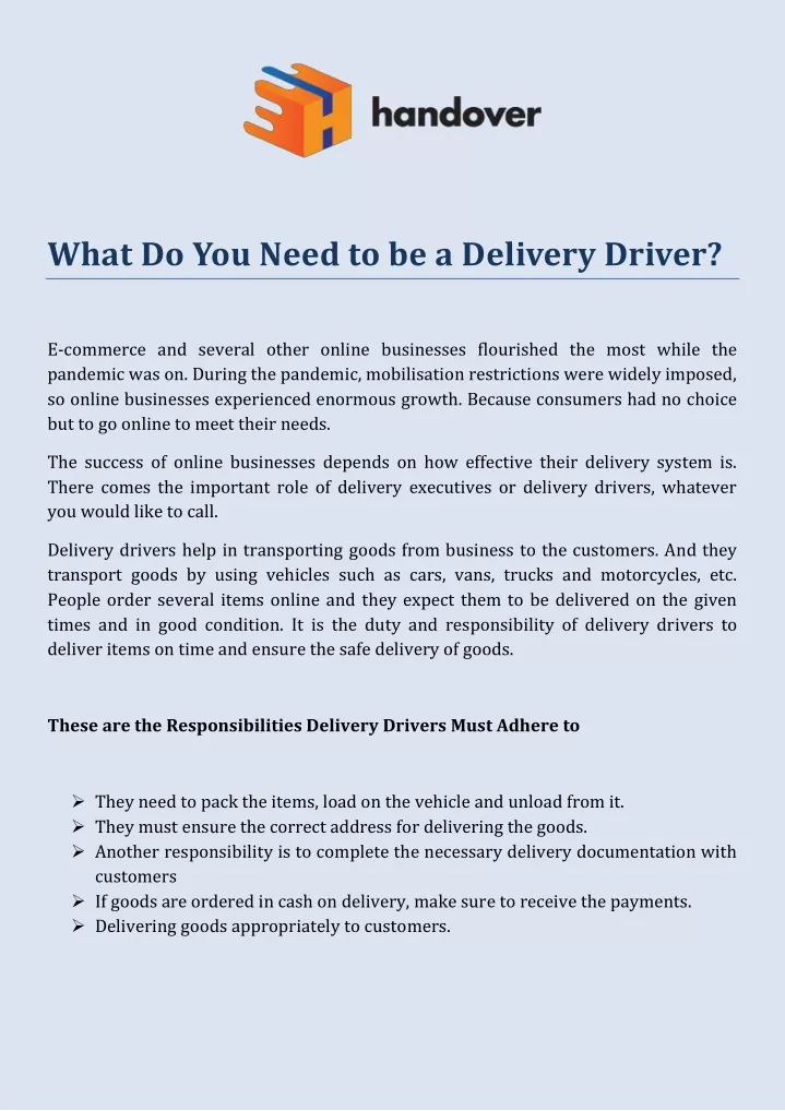 what do you need to be a delivery driver