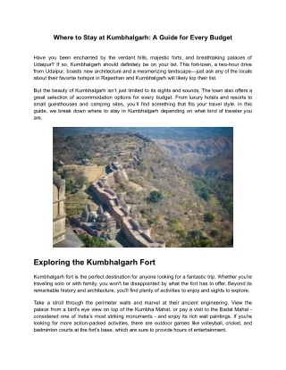 Where to Stay at Kumbhalgarh_ A Guide for Every Budget