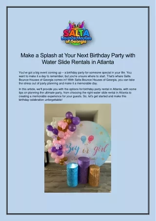 Make a Splash at Your Next Birthday Party with Water Slide Rentals in Atlanta