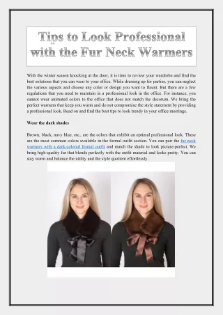 Tips to Look Professional with the Fur Neck Warmers