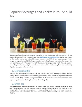 Popular Beverages and cocktails you should try