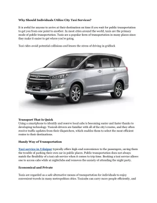 why should individuals utilize city taxi services