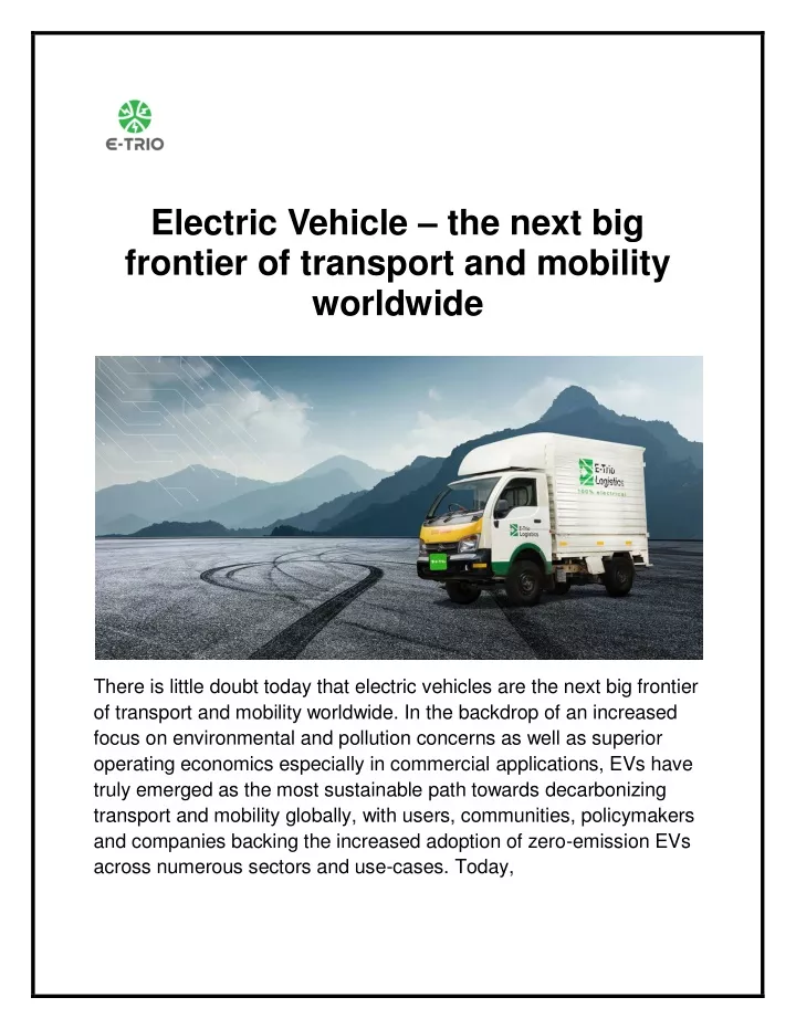 electric vehicle the next big frontier