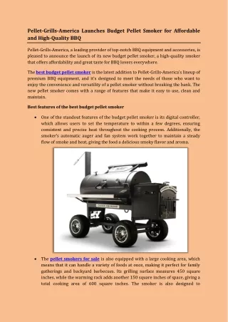 Pellet-Grills-America Launches Budget Pellet Smoker for Affordable and High-Quality BBQ