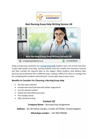 Best Nursing Essay Help Writing Service UK