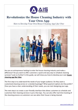 Revolutionize the House Cleaning Industry with Your Own App - How to Develop Your Own House Cleaning App Like Uber