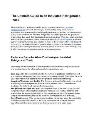 The Ultimate Guide to an Insulated Refrigerated Truck