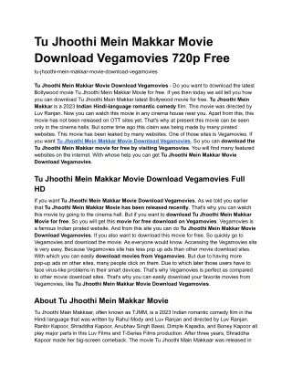 Tu Jhoothi Mein Makkar Movie Download Vegamovies