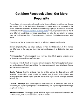 Get More Facebook Likes, Get More Popularity