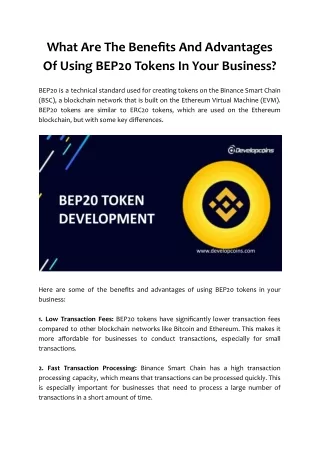 What Are The Benefits And Advantages Of Using BEP20 Tokens In Your Business