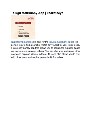 telugu matrimony app kaakateeya