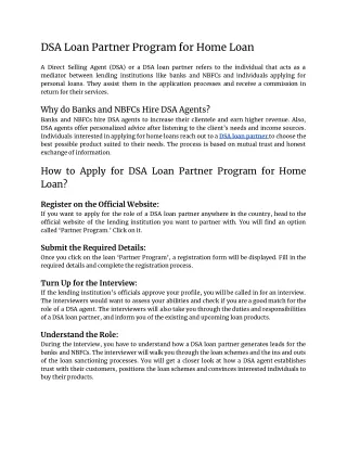 DSA Loan Partner Program for Home Loan