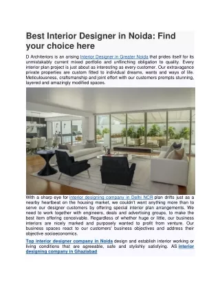 Best Interior Designer in Noida Find your choice here