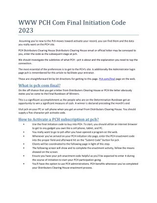 www pch com final initiation code 2023