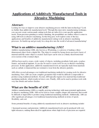 applications of additively manufactured tools