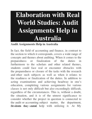 Elaboration with Real World Studies: Audit Assignments Help in Australia