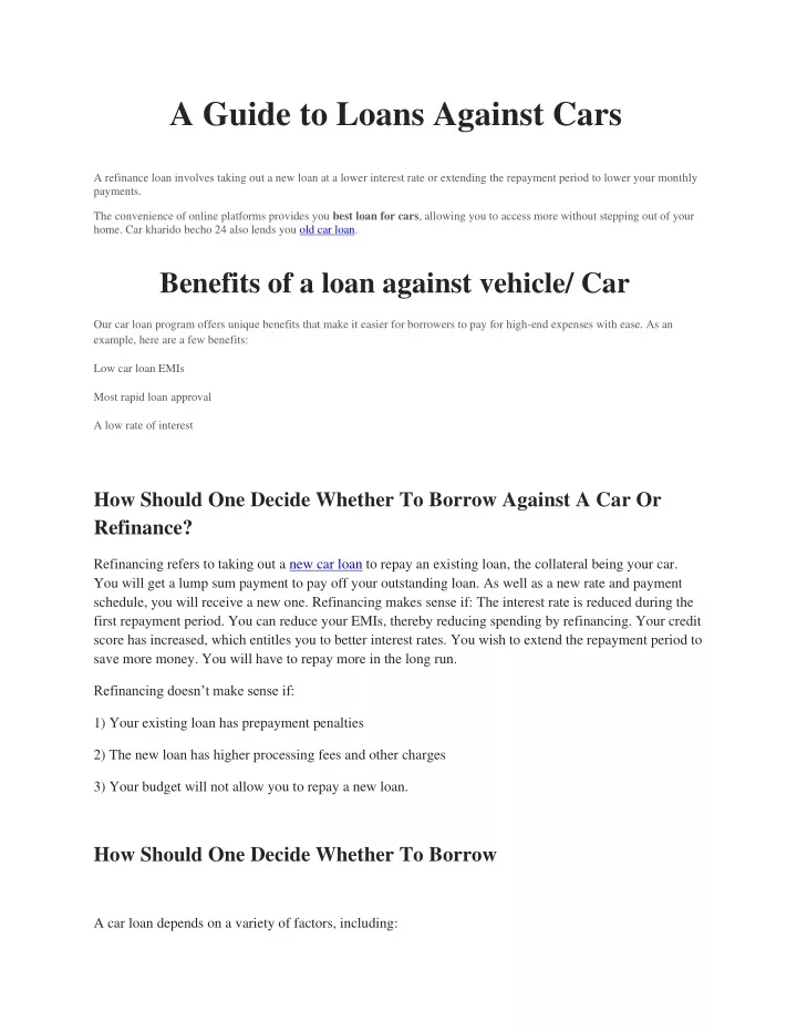 a guide to loans against cars