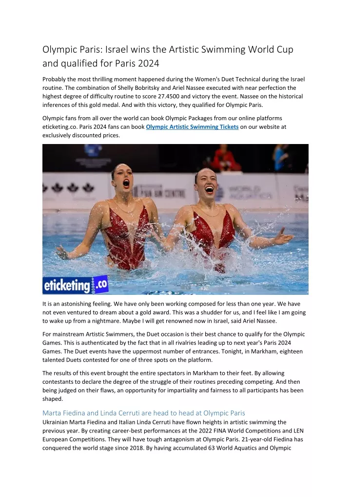 PPT - Olympic Paris Israel Wins The Artistic Swimming World Cup And ...