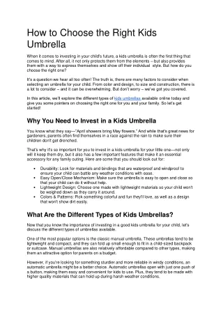 How to Choose the Right Kids Umbrella