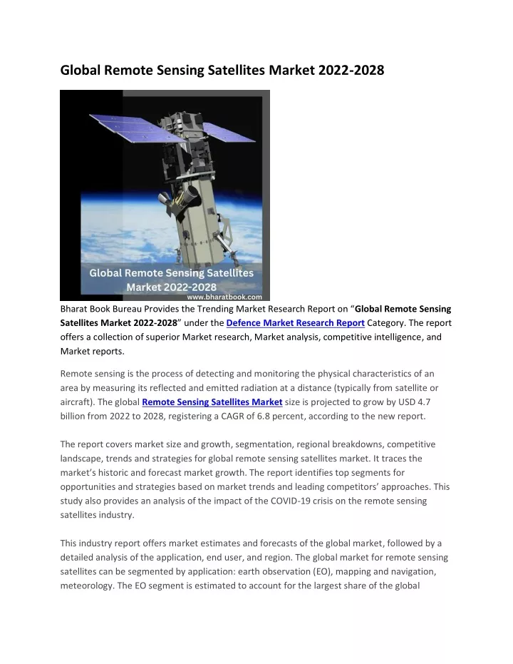 global remote sensing satellites market 2022 2028