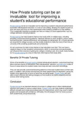 Private tutoring can be an Invaluable Tool