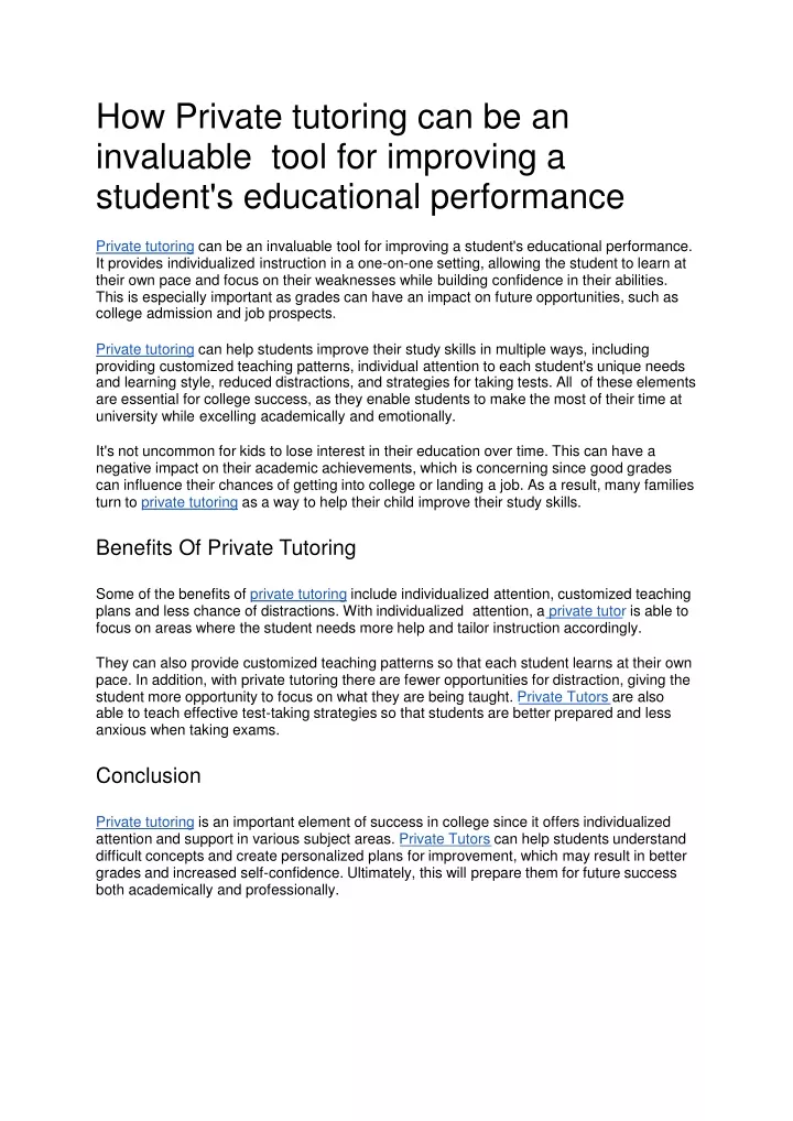 how private tutoring can be an