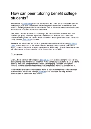 How can peer tutoring benefit college Students